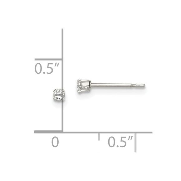 Sterling Silver Polished  2mm Round Snap Set CZ Stud Earrings - Picture 4 of 4